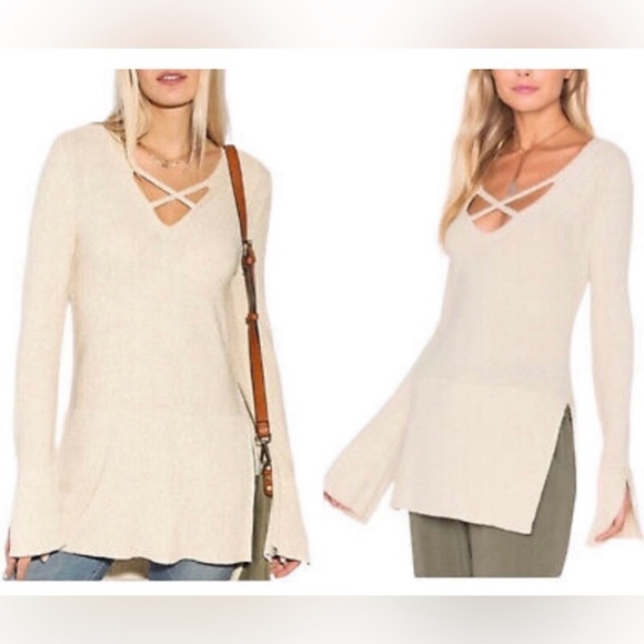 Free People Womens Crisscross Knit Sweater in Ivory Size XS - Picture 2 of 10